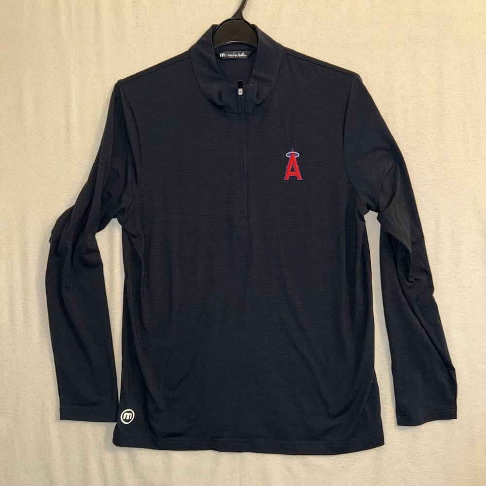 Travis Mathew Pullover Shirt Mens M Black Half Zip Los Angeles LA Angels